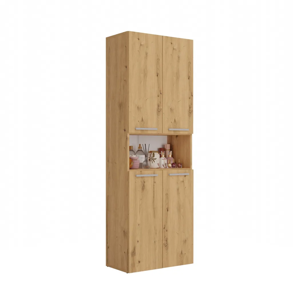 Armoire ATSO 3 chêne avec bac à linge : Design compact et fonctionnel