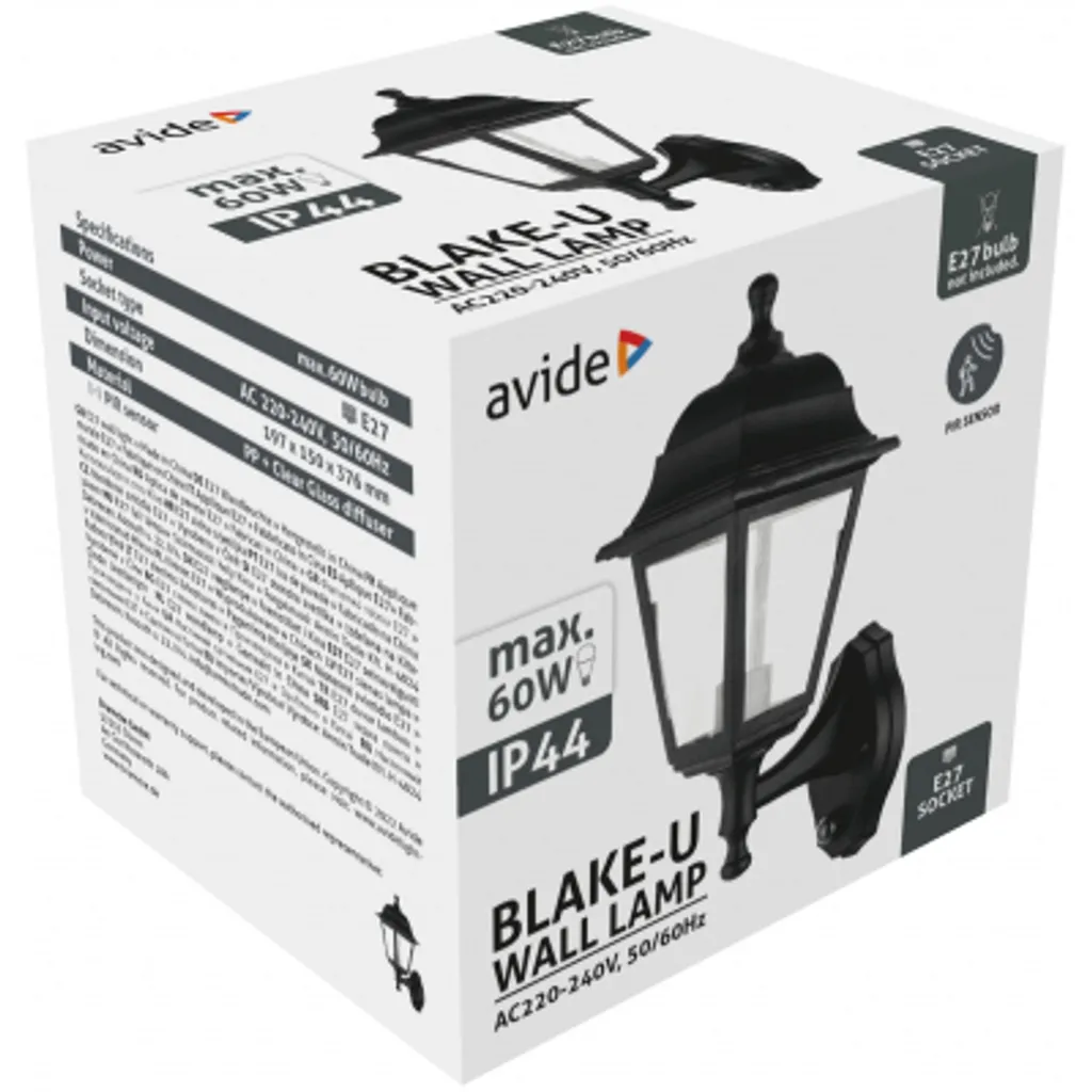 Avide BLAKE-U Lampada da Parete Design Moderno Nero E27 con PIR - 2