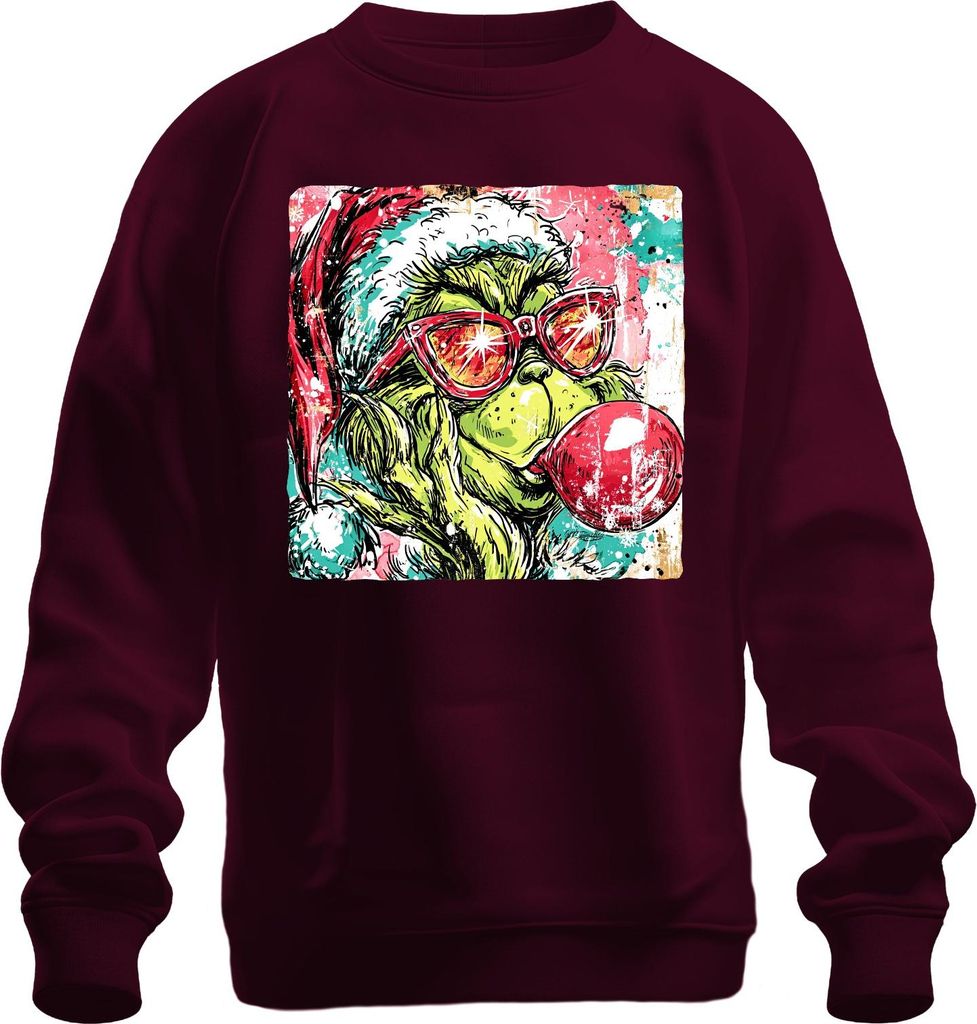 Grinch Weihnachten Santa Hat Sonnenbrille Kaugummi Pop Art Kpop Uni Sweatshirt Pullover, Burgundy, 3XL