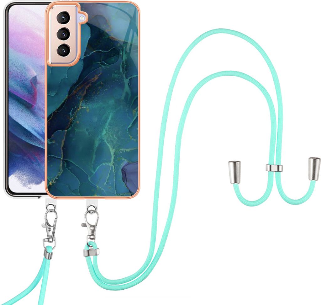 Galaxy S21+ 5G Handykette Hülle, Muster TPU Bumper Schutzhülle mit verstellbarem Tragegurt für Samsung Galaxy S21 Plus 5G Grün
