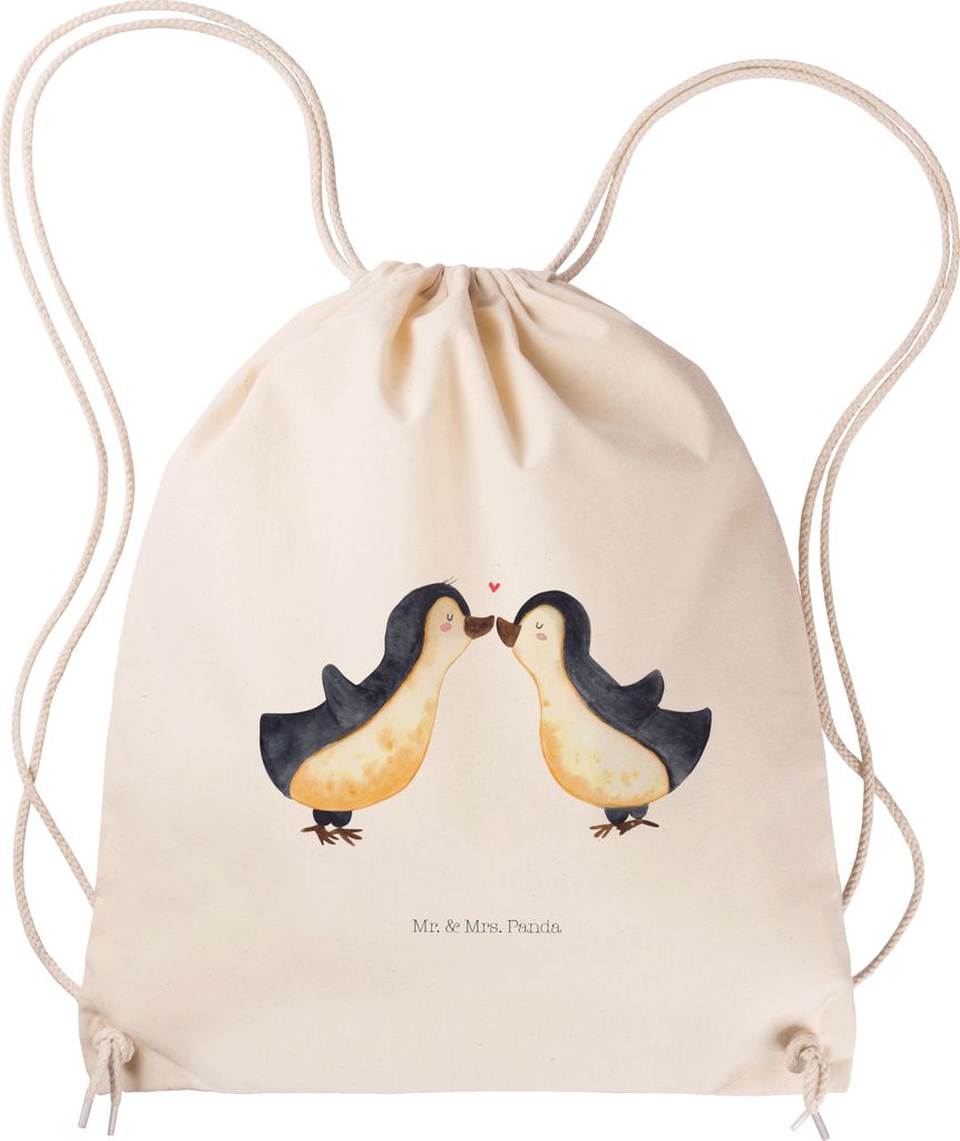 Mr. & Mrs. Panda Beutel Pinguin Liebe - Transparent - Geschenk, Geschenkidee, Jutebeutel, Vertraut, wander rucksack, Hochzeitstag, Sportbeutel, gym...