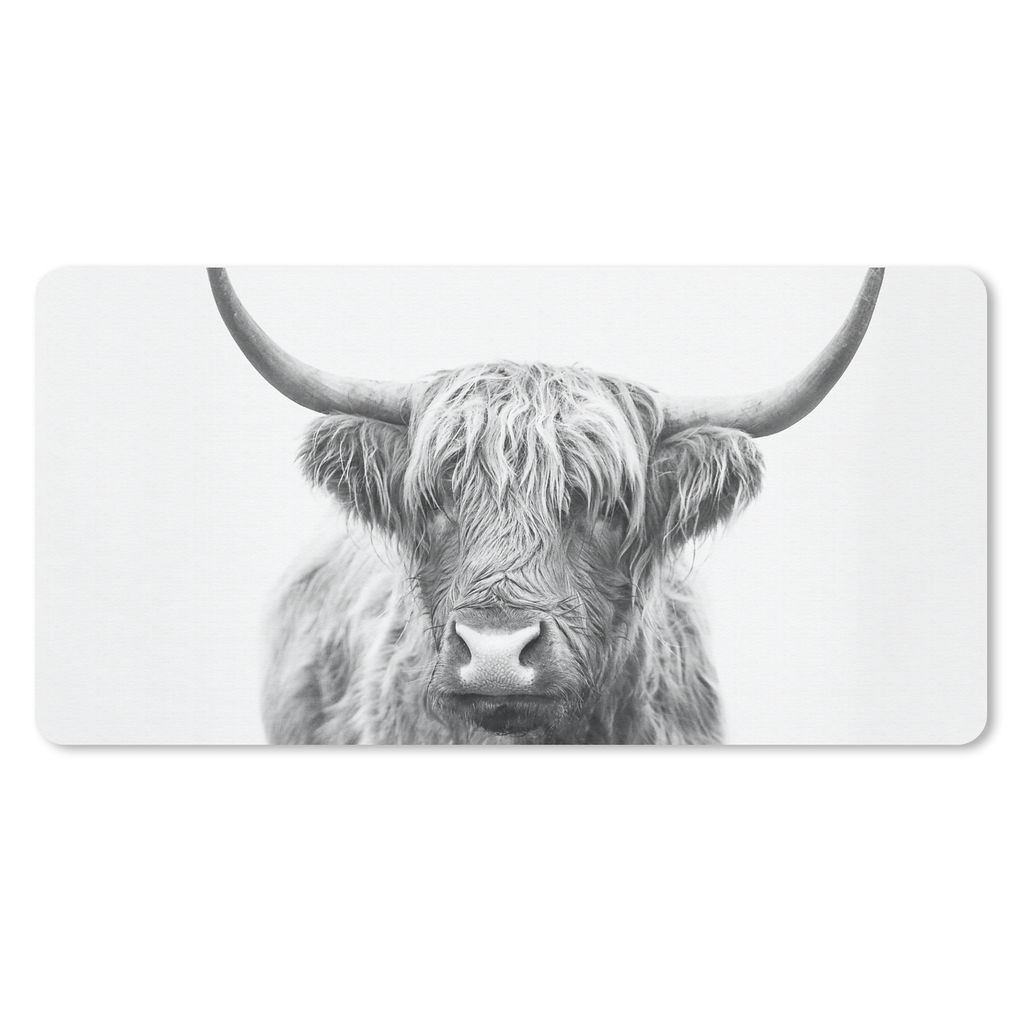 MuchoWow Mauspad Mousepad Schottischer Highlander - Tiere - Hörner - Schwarz und weiß 60x30 cm - Mousepads - Maus Mat - Pad - Mausunterlage - N...