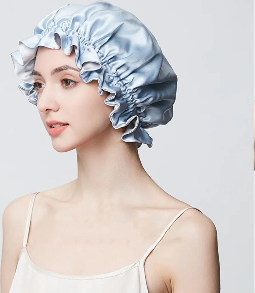 INF Bonnet de nuit 100 % soie de mûrier Le Noir Pur Taille Ajustable - 4
