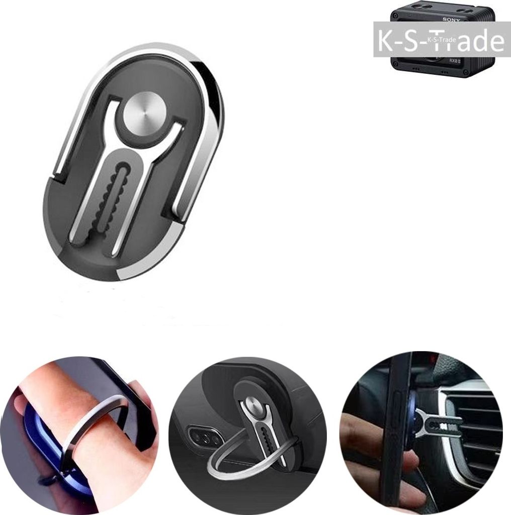 K-S-Trade 3in1 Smartphone-Ring Handy-Ring kompatibel mit Samsung Galaxy A8 (2018) Fingerhalterung Handyring Tischständer Lüftungsgitter-Halterung