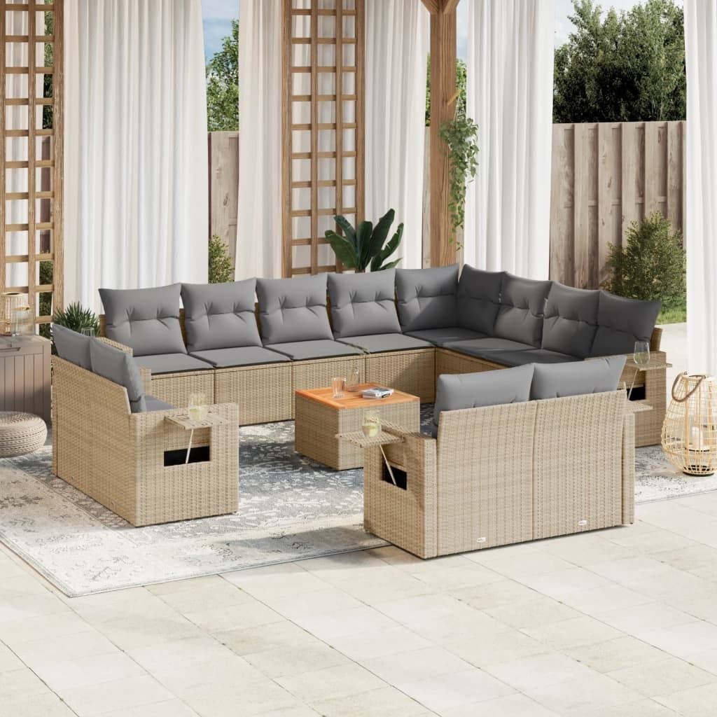 13-tlg. Garten-Sofagarnitur mit Kissen Beige Poly Rattan 3224834