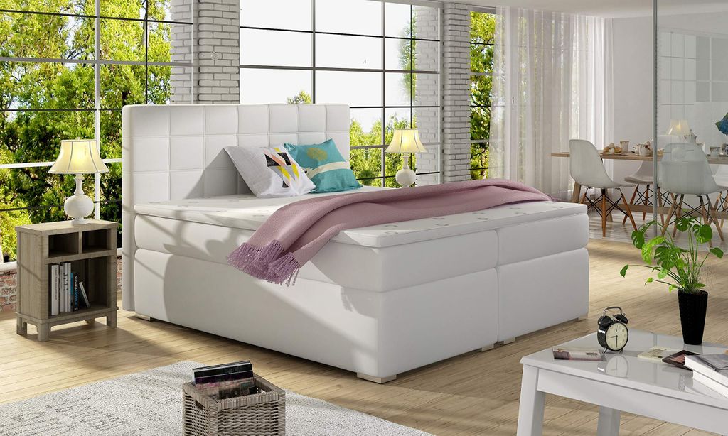 Boxspringbett Lotus 140x200cm Polsterbett Bett Continentalbett Gewebe Kunstleder Möbel 23 (Soft17)