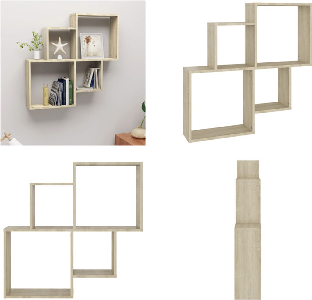 vidaXL Würfelregal Sonoma Eiche 80x15x78,5 cm Holzwerkstoff - Würfel-Regal - Würfel-Regale - Würfel-Wandregal - Würfel-Wandregale