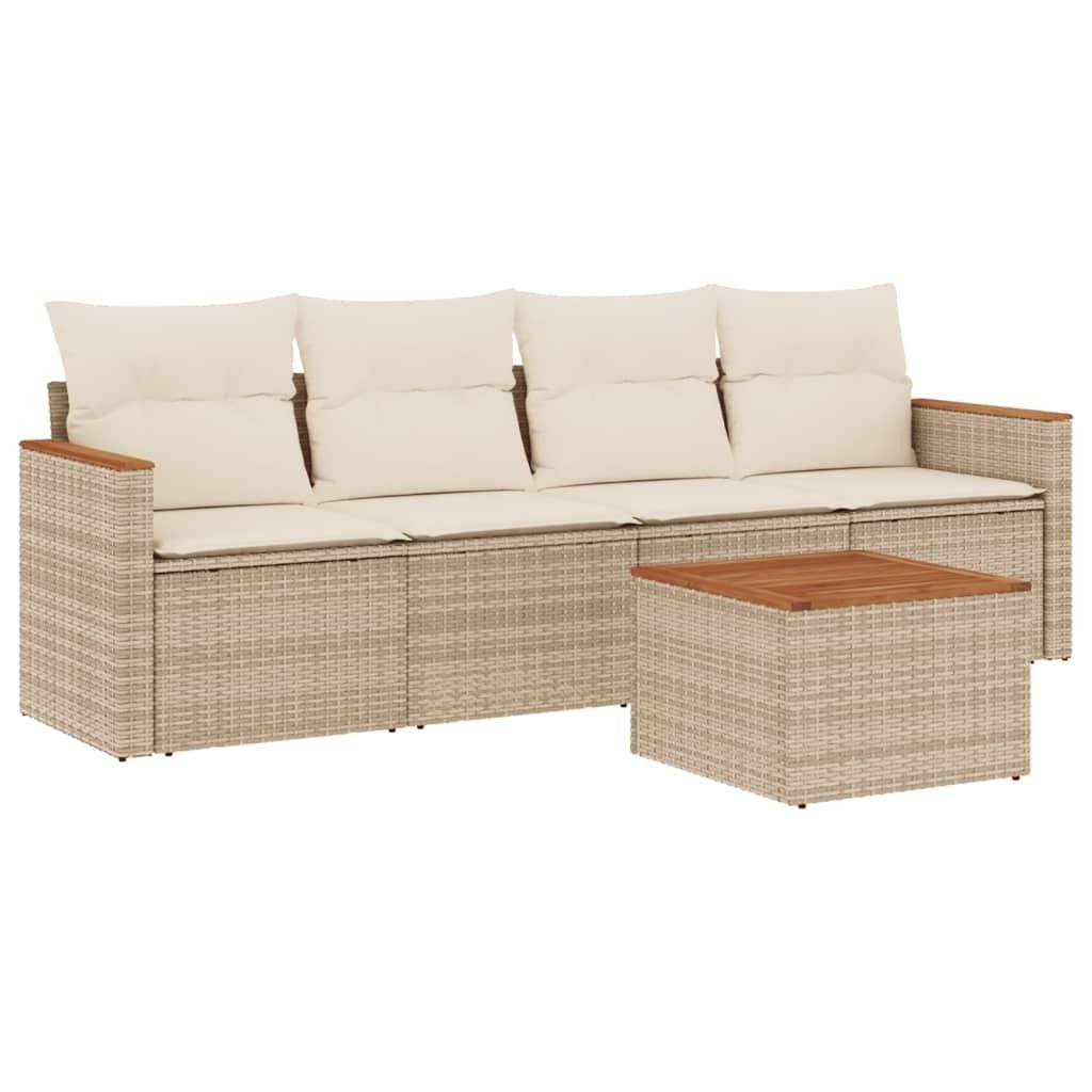 (Robust Möbel) 5-tlg. Garten-Lounge-Set - elegantes Design - Sitzgruppe/Gartengarnitur - mit Kissen Beige Poly Rattan - Terassenmöbel DEMöbe...