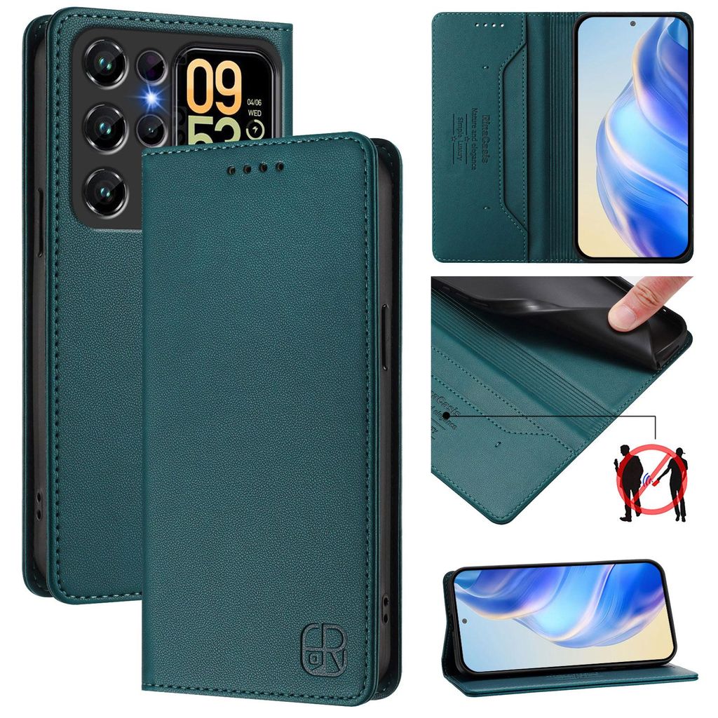 Lederhülle für Oukitel C62 / C62 Pro Hülle Flip Brieftasche Kartenfächern Ständer Schutzhülle Dunkelgrün
