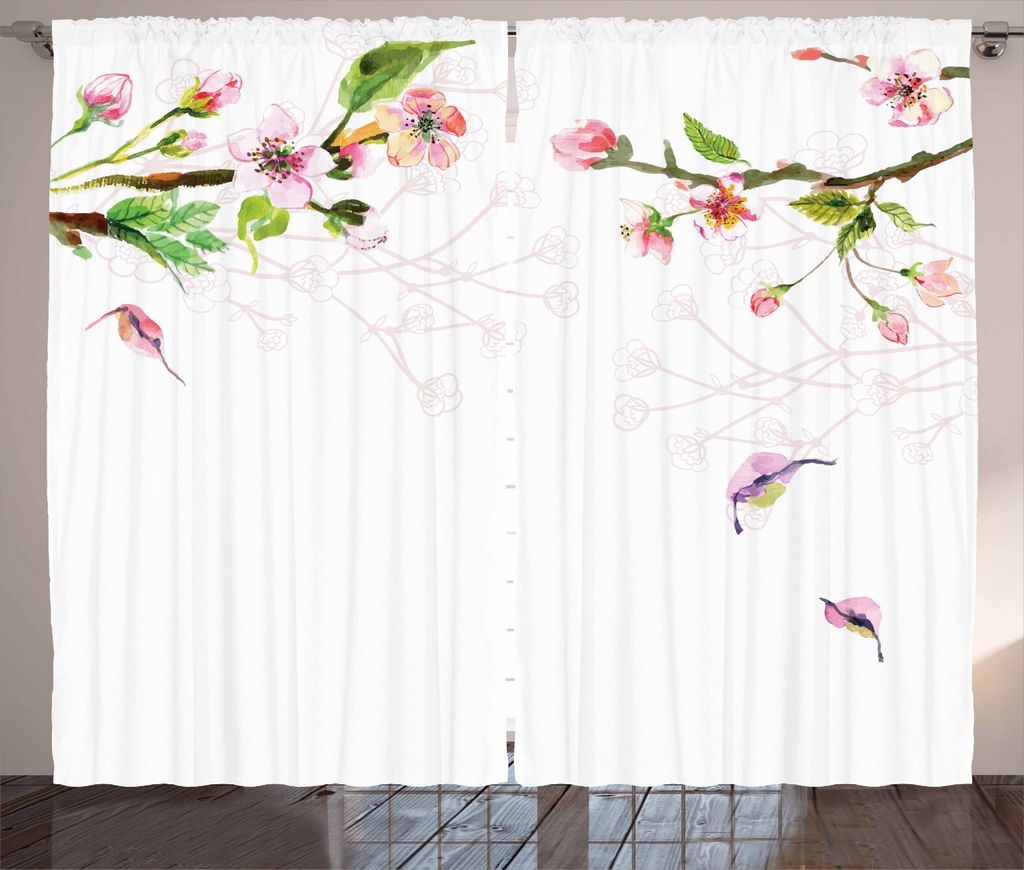 ABAKUHAUS Aquarell Rustikaler Vorhang, Apfelbaum im Frühjahr, Wohnzimmer Universalband Gardinen mit Schlaufen und Haken, 280 x 245 cm, Pale Pink G...