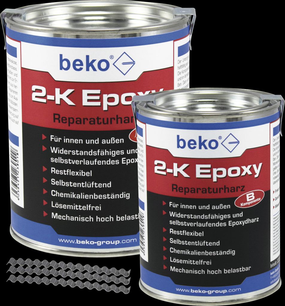 beko 2-K Epoxy Reparaturharz 1 kg betongrau inkl. Estrichklammern 6 x 70 mm, Beutel à 10 Stück 238 1 1000