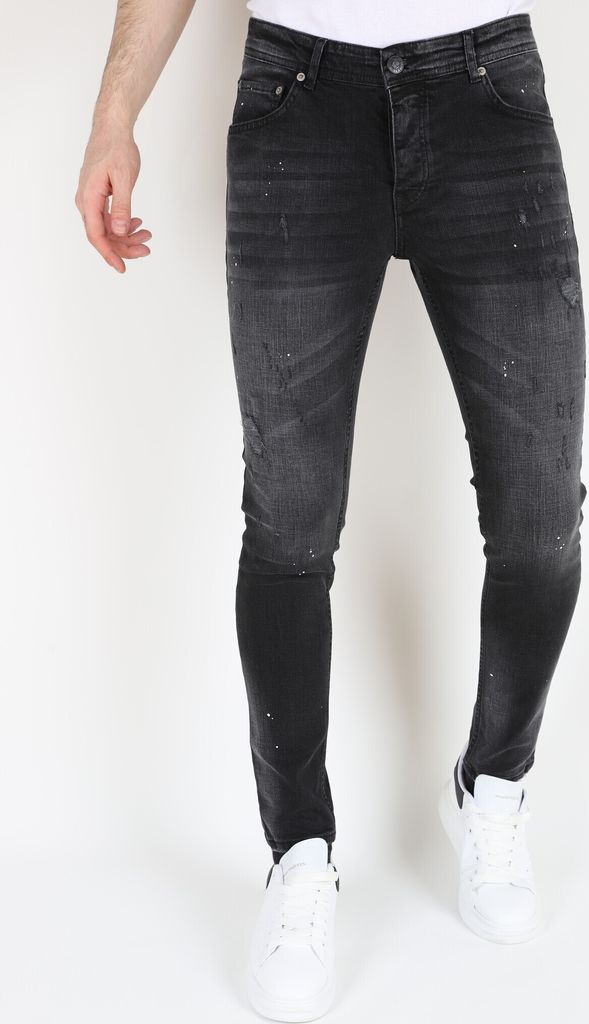 Schwarze Slim Stretch Jeans Mit Löchern MM - 32