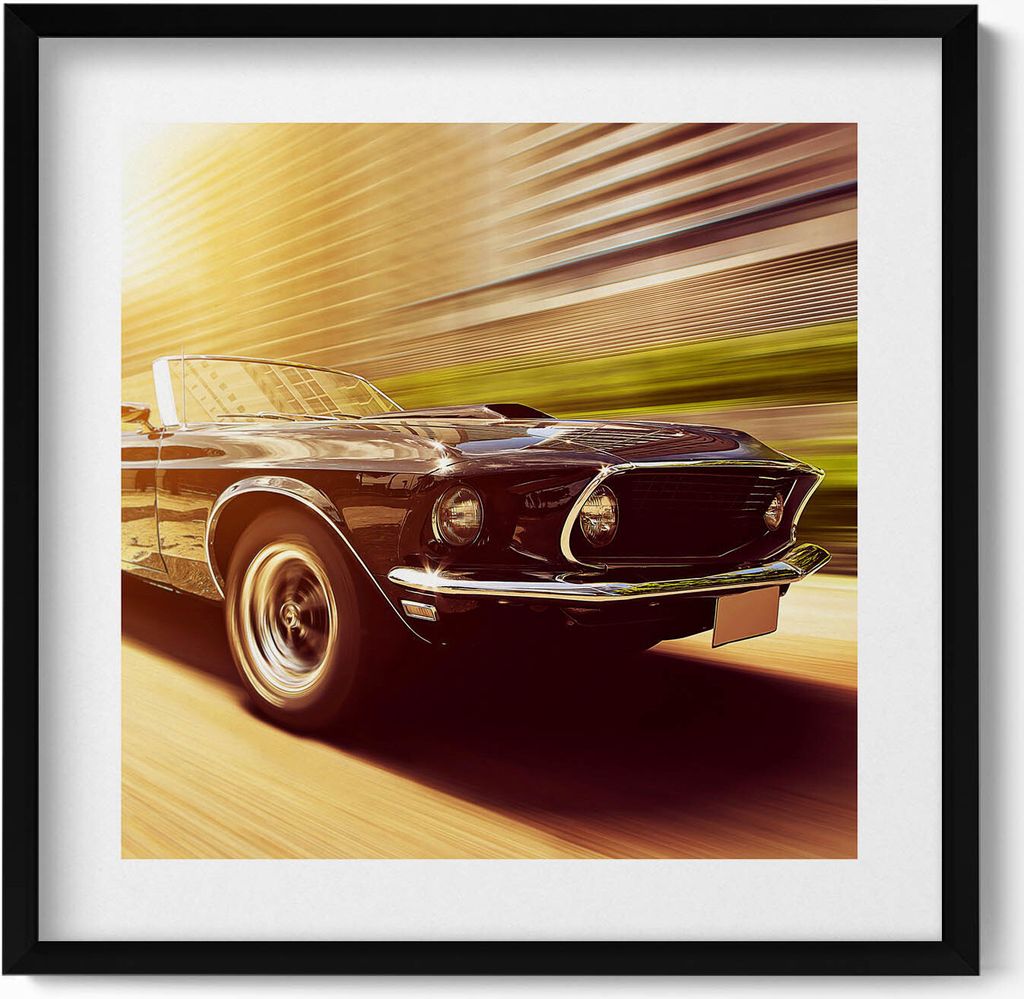 Oldtimer auf dem Weg– Wandbild mit Rahmen – Gerahmtes Bild – Wanddekoration – 50x50 cm – Schwarz Rahmen