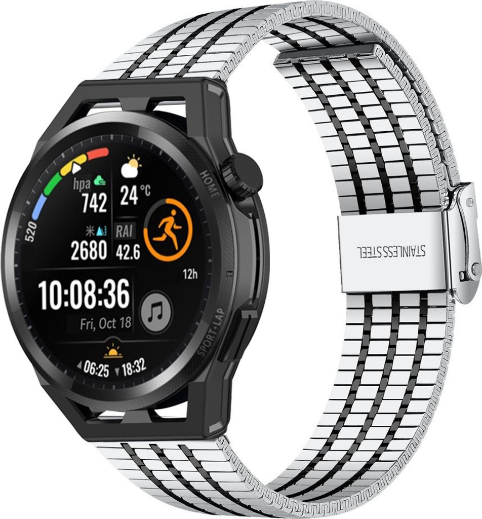 Strap-it Huawei Watch GT Runner Edelstahlarmband (Silber/Schwarz)