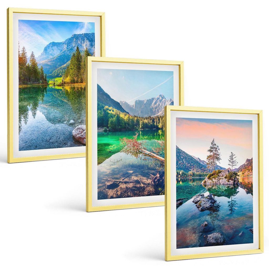 Bilder Set 3-teilig im Goldrahmen Rahmen – Wandbilder 3 Stück – gerahmte Poster für Wohnzimmer, Schlafzimmer und Flur – 40x60 cm – Naturl...