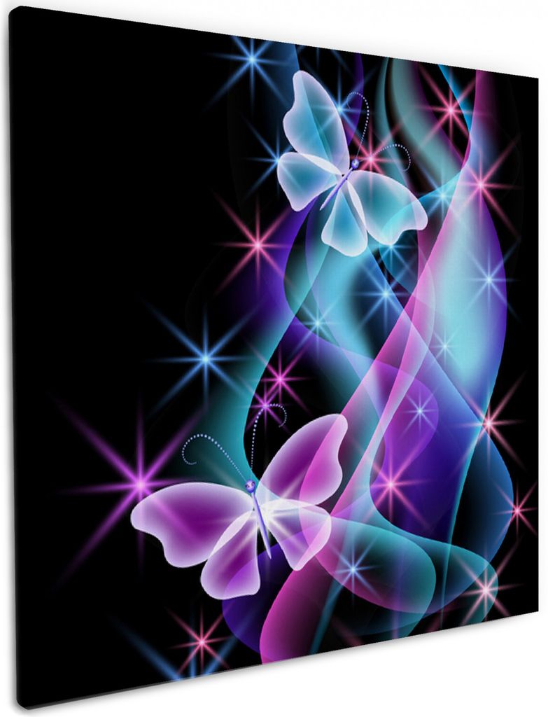 Wallario Premium Leinwandbild Schmetterlinge in bunten, strahlenden Farben in Größe 50 x 50 cm