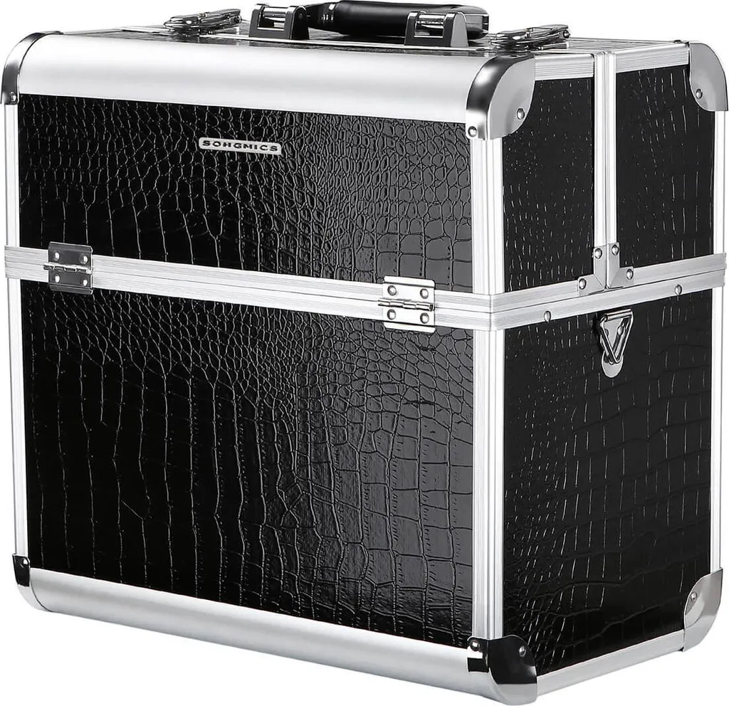 Valise cosmétique de voyage noir croco pour maquilleuse à domicile