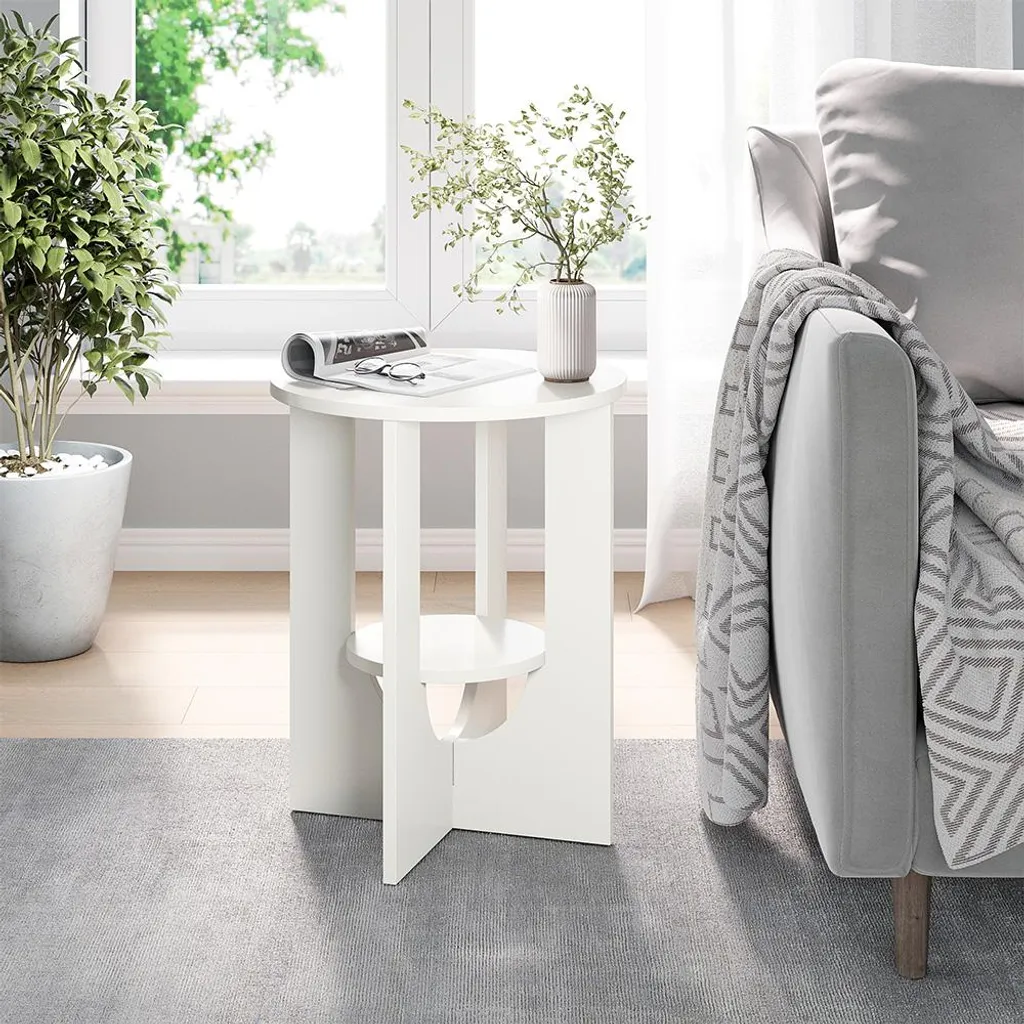 Table basse stable Vicco Vareo blanche 40x40cm, montage facile et rapide