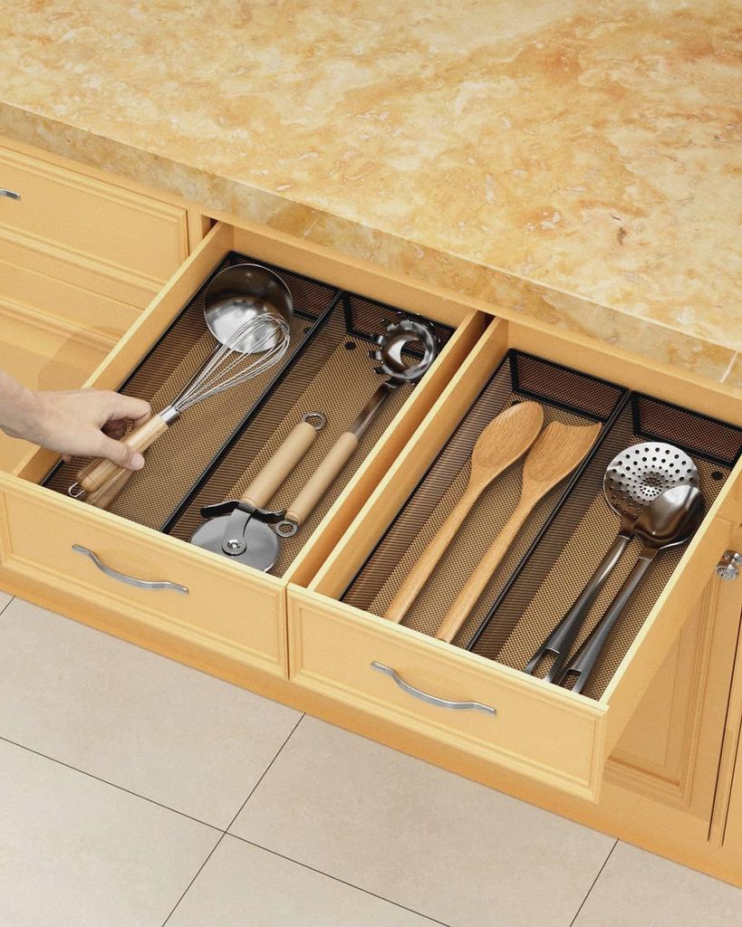 Besteckkasten Schubladeneinsatz – Schubladen Organizer aus Metall für Küche, Silber Besteck Organizer mit 5 Fächern, rutschfest & langlebig