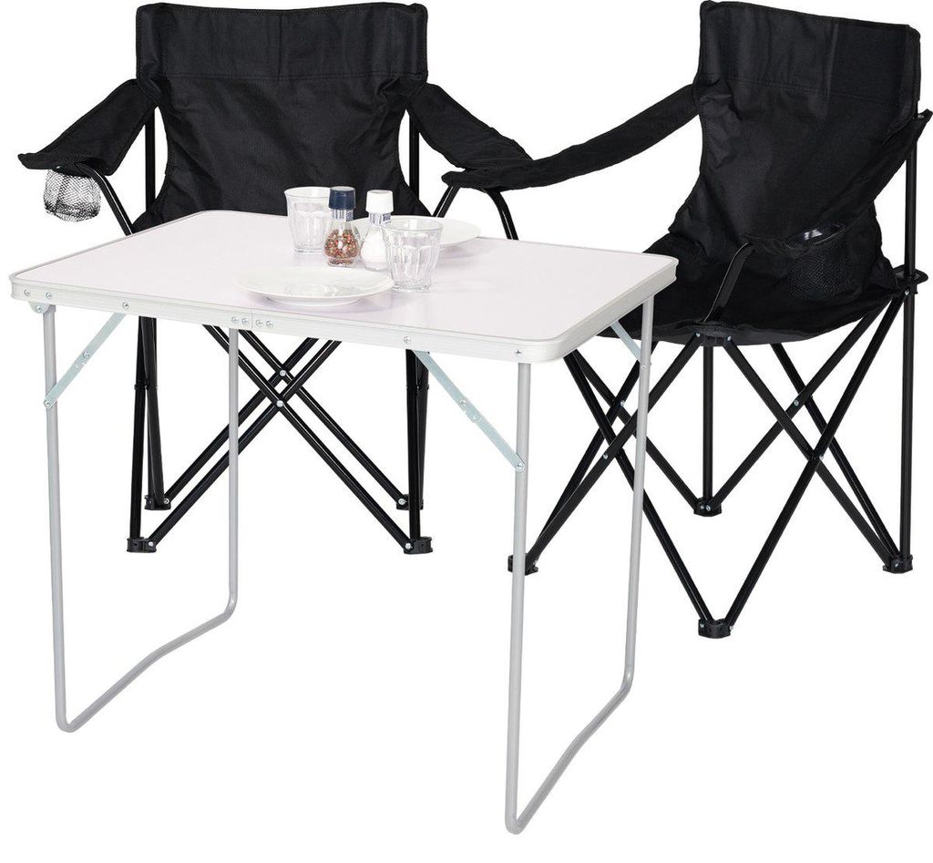 Infinity Goods Campingset - 2 Vouwstoelen met campingtafel - Zwart & Inklapbare Tuintafel - Tuin- en