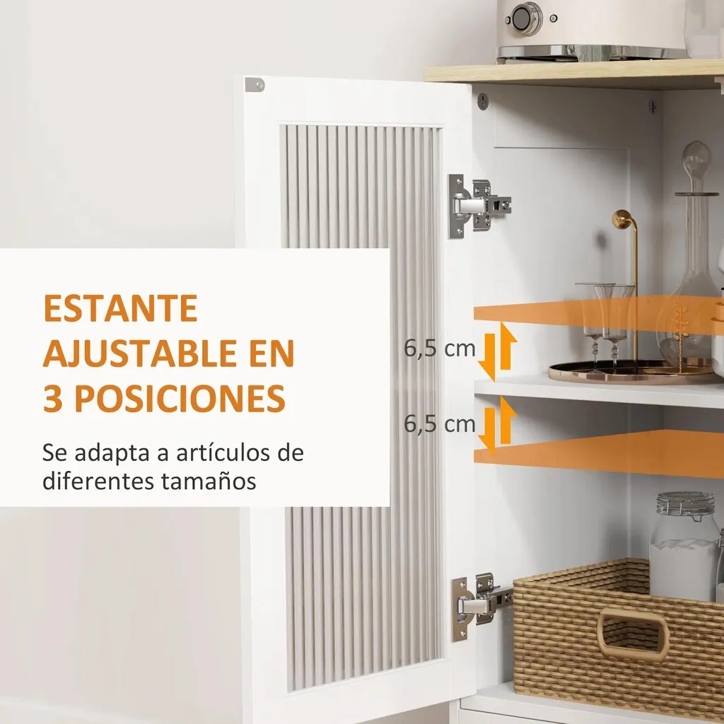 Sideboard Buffet Gain de Place 2 Portes Vitrées Blanc Chêne pour Studio - 5
