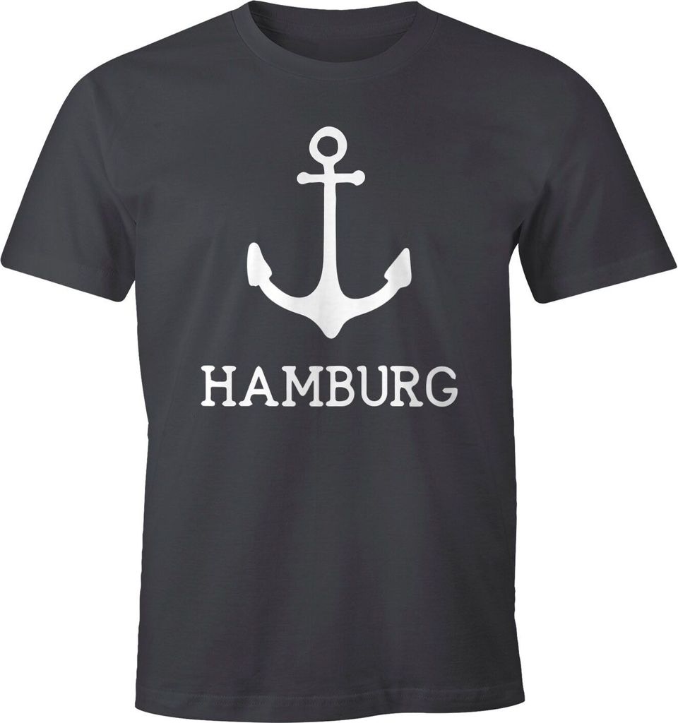 Herren T-Shirt mit Anker Aufdruck Hamburg Moonworks dunkelgrau XXL