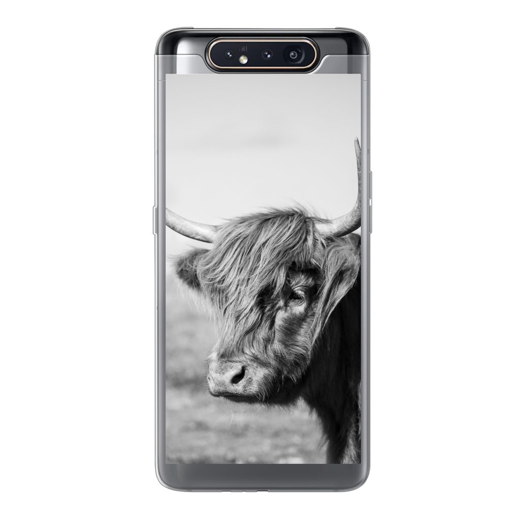 MuchoWow Handyhülle Schutzhülle Hülle für Samsung Galaxy A80 Schottischer Highlander - Tiere - Schwarz - Weiß Silikon Softcase Handy Hülle ...