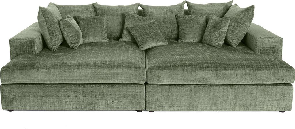 Lisa Design Collins - einzelsofa 4-Sitzer mit Doppelbett récamiere - tiefe Sitzfläche - aus texturiertem Samt , Grün
