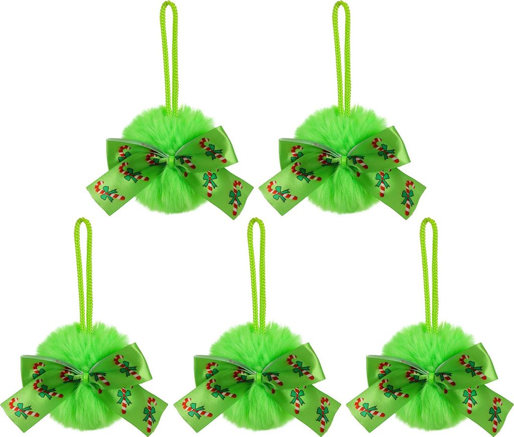 4 Zoll grüne pelzige Weihnachtskugel-Ornamente aus Kunstfell, flauschige Weihnachtskugel zum Aufhängen mit Schleife für die Dekoration von Feier...