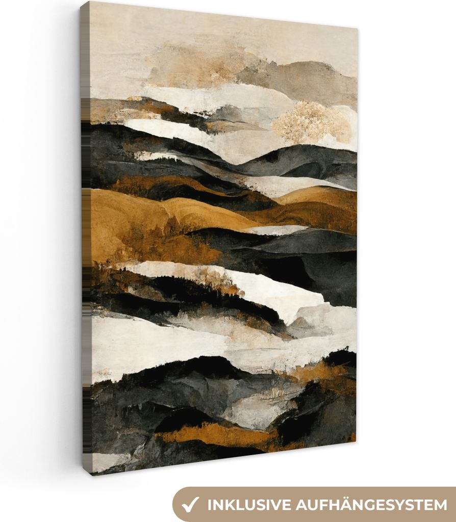 MuchoWow - Leinwandbilder - Kunst - Landschaft - Berge - Schwarz - Weiß - Beige, Wandbild, Wanddeko Bilder Wohnzimmer, 40x60 cm