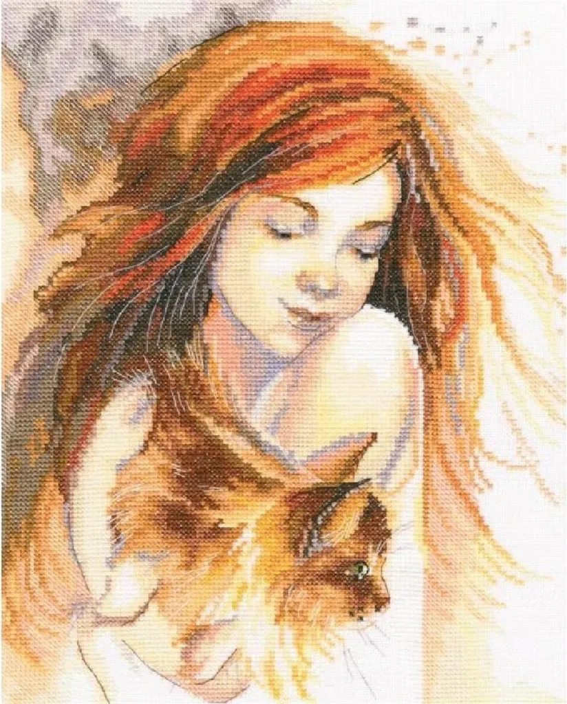 Kit Broderie RTO Rousse Point de Croix avec Fils Mouliné 26,5x35cm