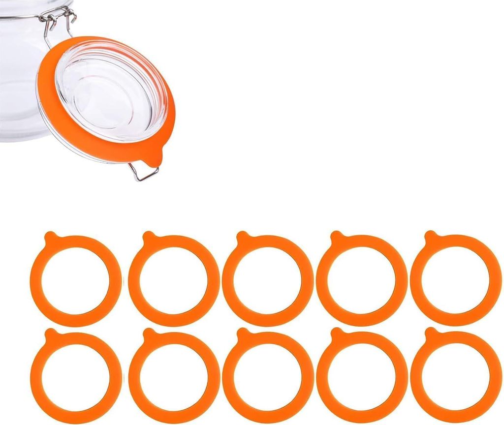 10 x orangefarbene Silikon-Dichtungsringe für Glasbehälter, luftdichte Gummidichtungsringe für viele Vorratsgläser