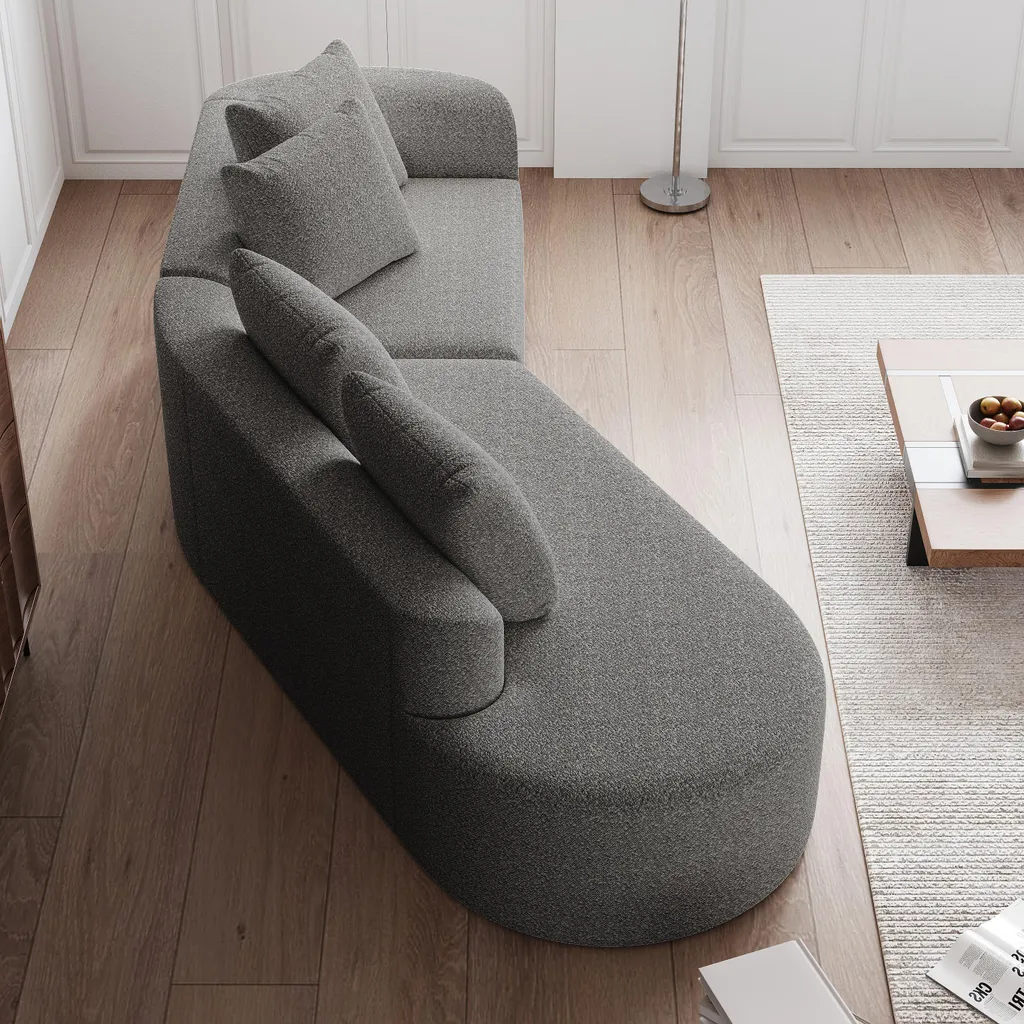 Canapé d'angle convertible 4 places en chenille douce gris clair