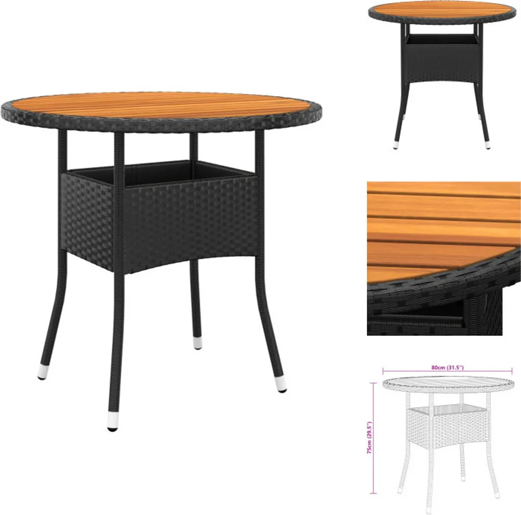Tavolo da Giardino vidaXL in Legno di Acacia e Rattan PE Nero 80x75