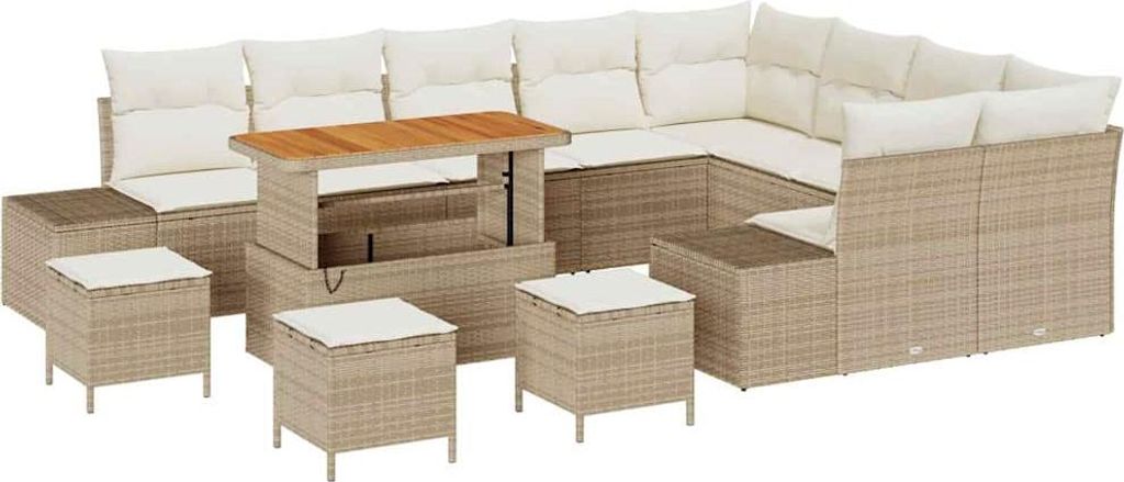 vidaXL Garten-Sofa-Set mit Speicher 13 pcs Beige Poly Rattan