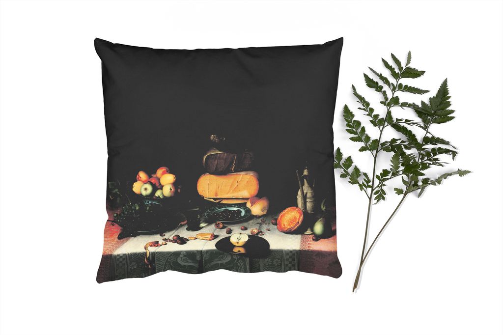 MuchoWow Zierkissen Sofakissen Wohnzimmer Dekokissen 45x45 cm Stilleben mit Käse - Kunstwerk - Alte Meister - Schlafpolster - Polster für das Sofa