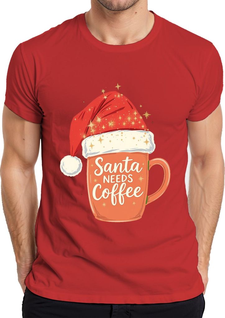 Santa Needs Coffee Weihnachtsmann Kaffee Weihnachten Geschenk Herren T-Shirt, Rot, L
