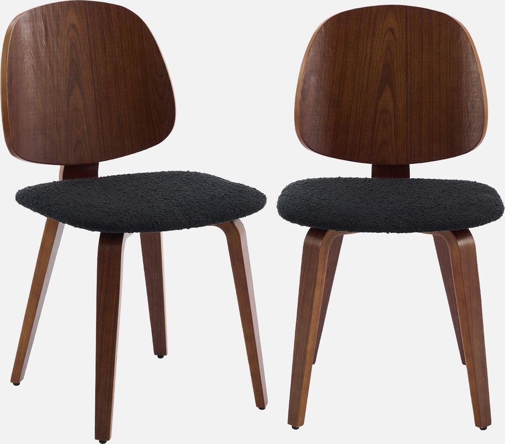 Set 2 sedie in legno e tessuto bouclé, Nero Immagine del prodotto 