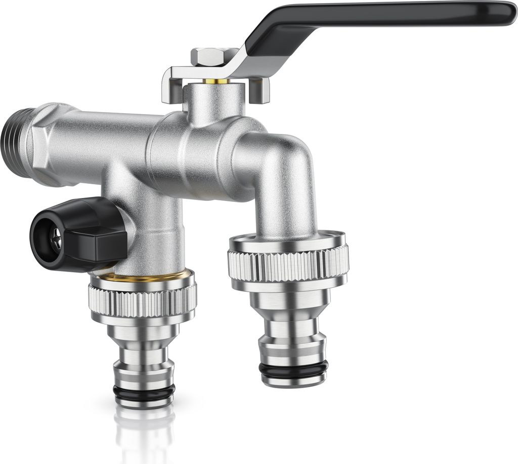 Brandson Wasserhahn Garten, Kugelhahn, Auslaufhahn, 1/2 Zoll & 3/4 Zoll aus Messing, 2 separat schaltbare Ausgänge, Schnellkupplung, Dichtband fü...