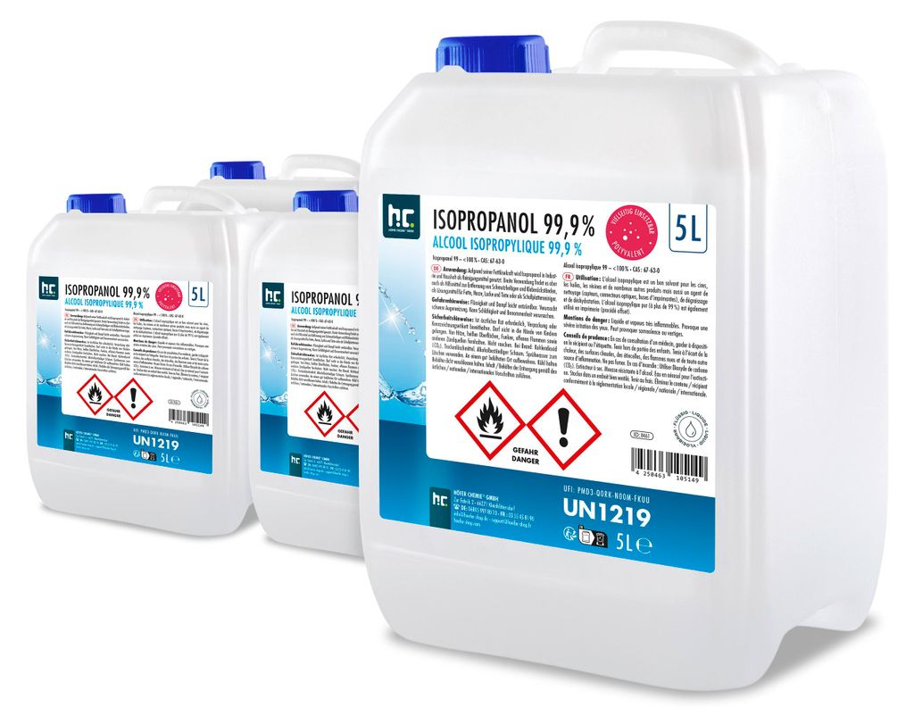 5 L Isopropanol 99,9% zur Flächenreinigung, als Lösungsmittel für Fette, Harze, Lacke, Tinte