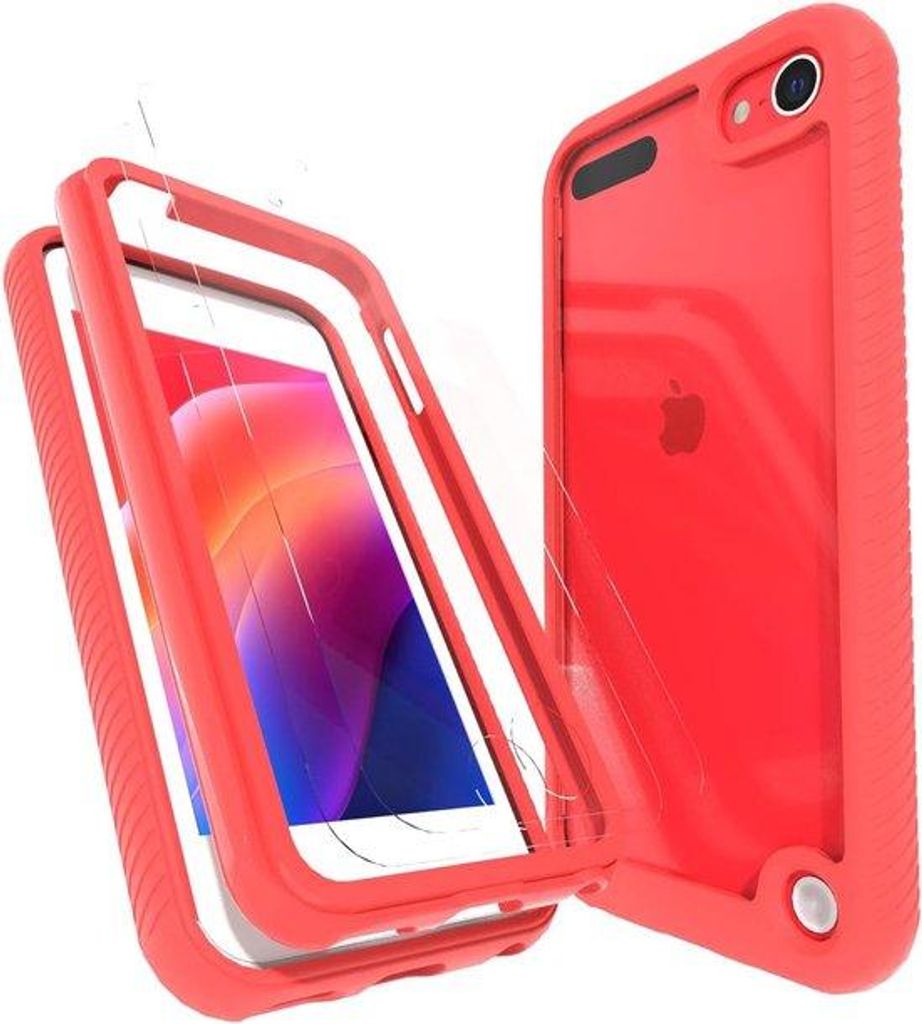 Hybrid Hoesje mit Screen-Schutz für iPod Touch 5/6/7, Roter Transparanter Schutzfilm