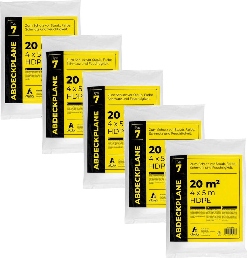 Robuste HDPE Abdeckplanen 5 Stück transparent 4x5m für Malern Renovieren Umzug Schutz