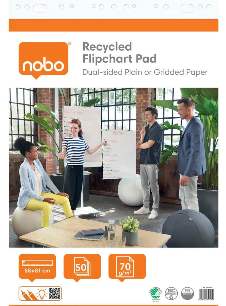Recharge Bloc Paperboard de 50 Feuilles en Papier Recyclé Nobo 58x81cm