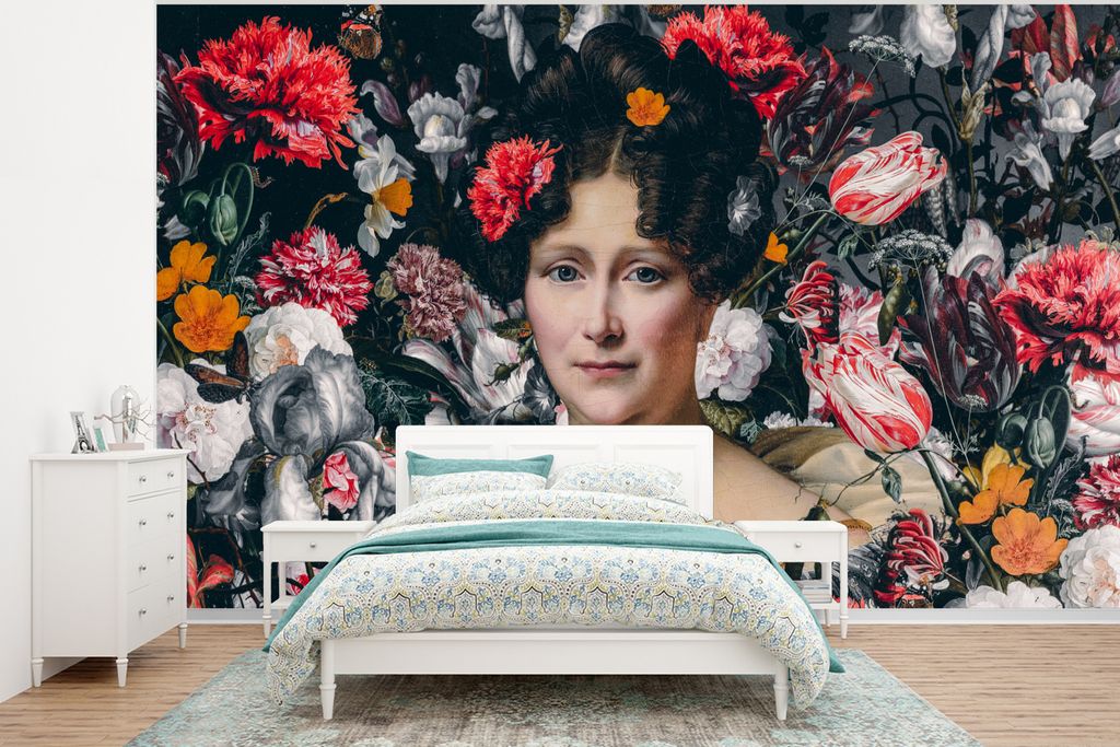 MuchoWow Fototapete für Wohnzimmer oder Schlafzimmer Wandtapete Vinyl Motivtapete Alte Meister - Blumen - Collage - 400x300 cm - Papiertapeten