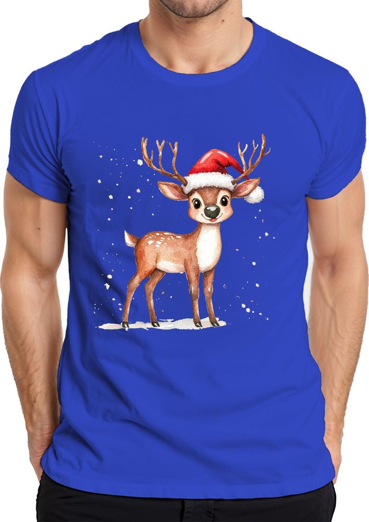 Weihnachtsrentier Niedliches Aquarell Kinder Geschenk Winter Süß Herren T-Shirt, Blau, S