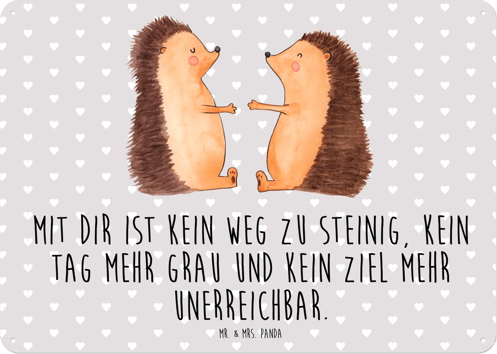 Mr. & Mrs. Panda Schild Igel Liebe DIN A5 - Grau Pastell - Geschenk, Retro Blechschild, Freundin, wandtafel, tafel, Partner, Hochzeit, Hochzeitstag...
