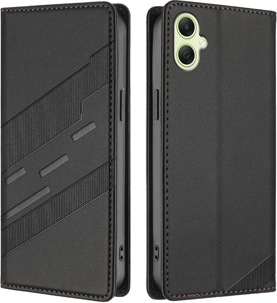 Hülle für Samsung Galaxy A05, Kunstleder Brieftaschen Handyhülle mit Kartenfach und Standfunktion Schwarz