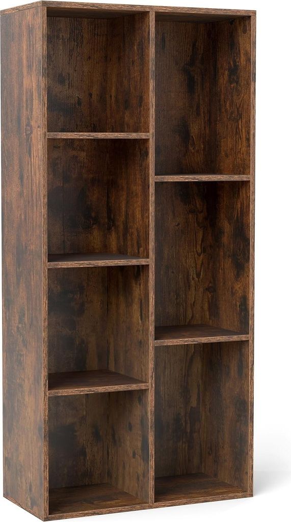 7-teiliges Bücherregal, vertikal oder horizontal, rustikales Braun