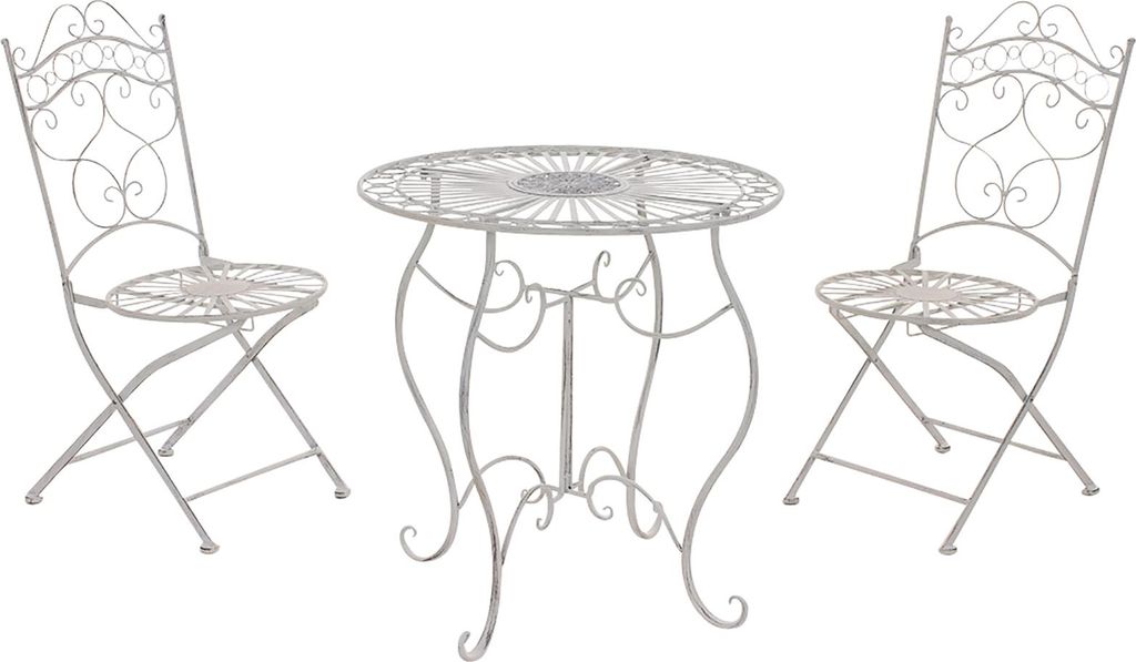 Outdoor Sitzgruppe FUVER - Metall Weiß 40x50x92 cm | Gartenmöbelset 2 Personen Metall Vintage Balkonmöbel Set Bistrotisch Terrassenmöbelset Bal...