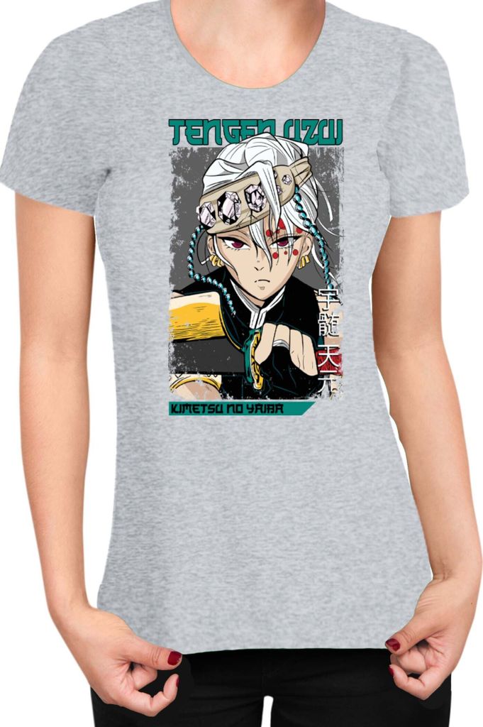 Damen T-Shirt Demon Anime Slayer Kimetsu No Yaiba Uzui Tengen 001, Lady 2XL / Grau